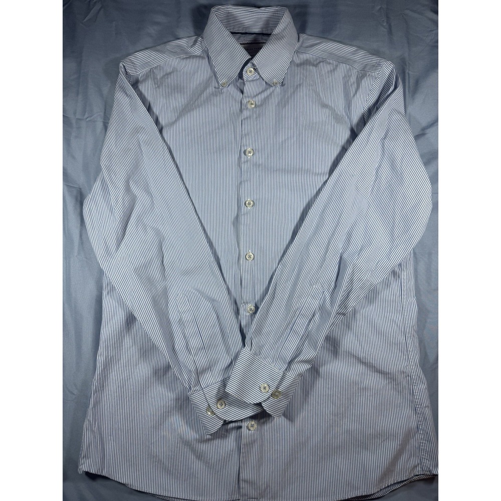 Charles Tyrwhitt Men's Slim Fit Blue Striped Long Sleeve Button Up Shirt Size L